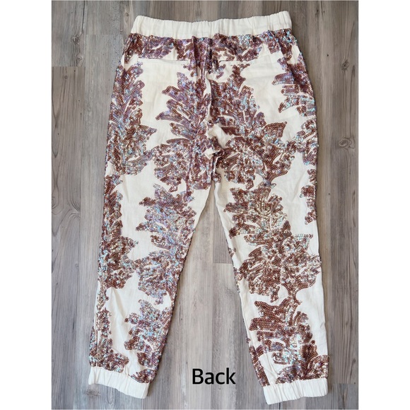 J. CREW Seaside Iridescent Sequin Ivory Linen Cotton Jogger Pants - Picture 5 of 6